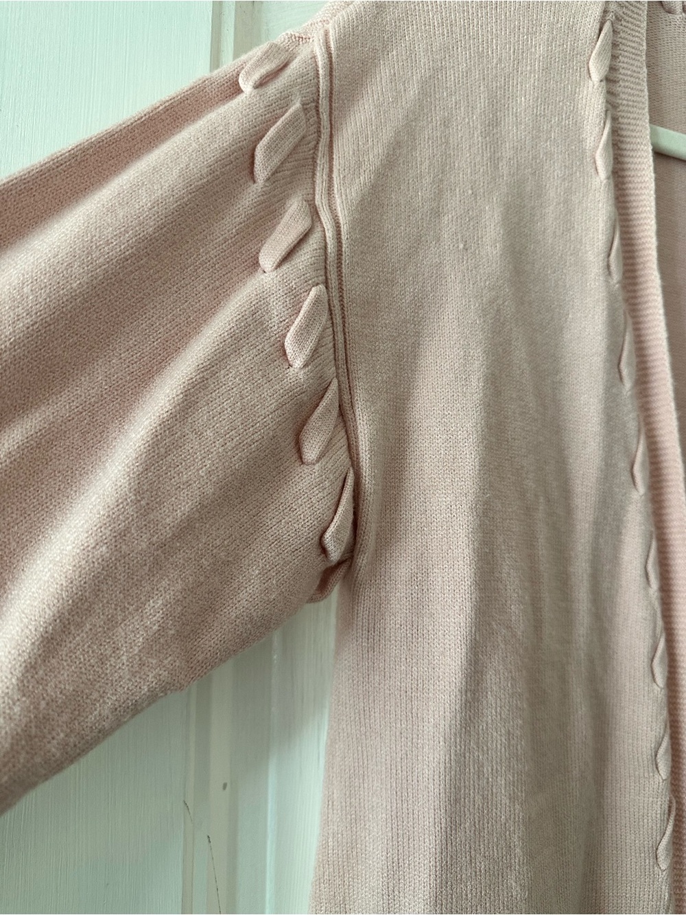 Laundry By Shelli Segal Light Pink Open-Front Cable-Trim Cardigan - Picture 5 of 7